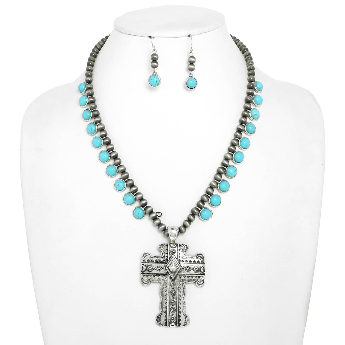 Sophia Collection - Western Navajo Pearl Beaded Cross Necklace Set