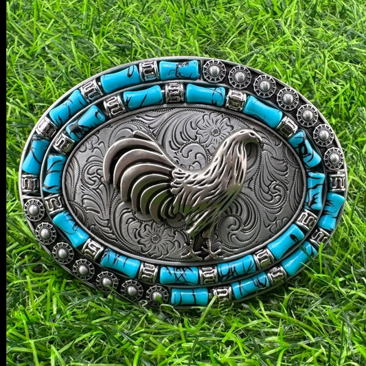Silver and Faux Turquoise Rooster