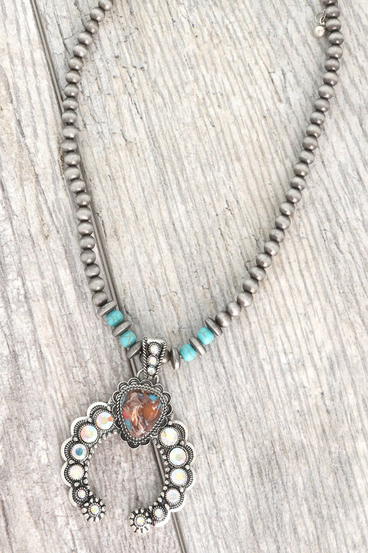 Sophia Collection - Western Turquoise Navajo Beaded Pendant Necklace