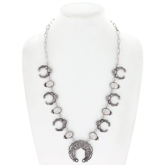 Sophia Collection - Western Stone Squash Blossom Chain Link Necklace : White