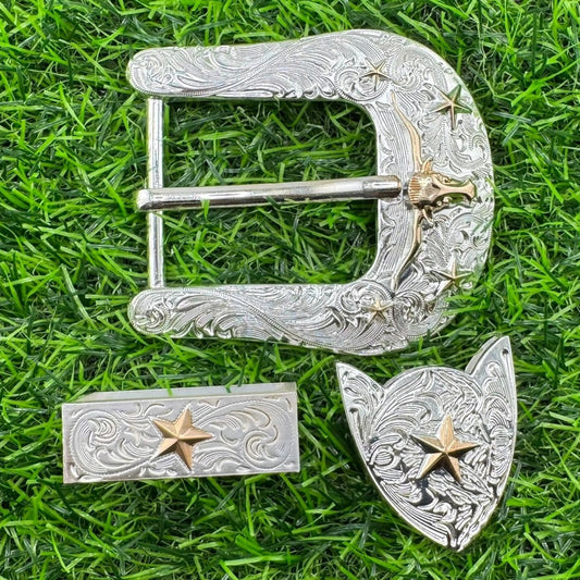 Silver 3pc Longhorn Belt Hardware