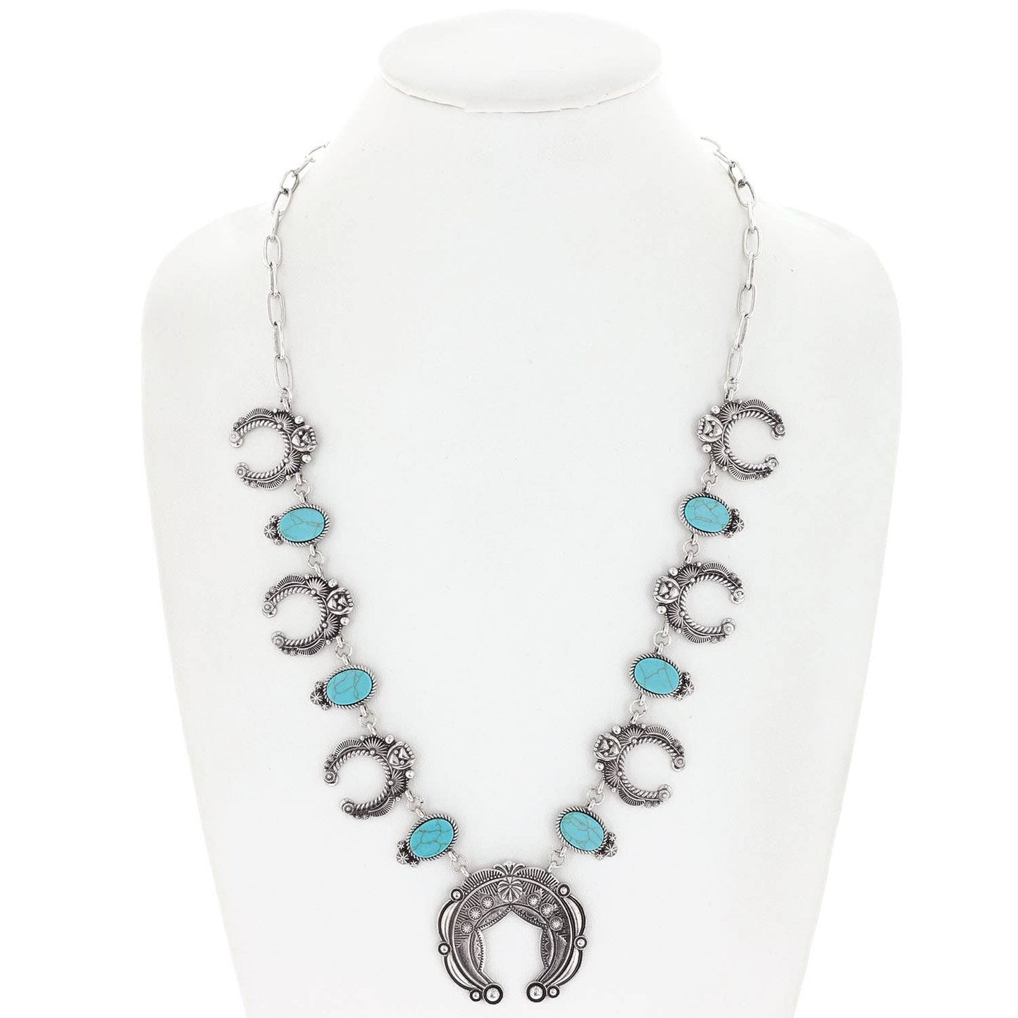 Sophia Collection - Western Stone Squash Blossom Chain Link Necklace : White