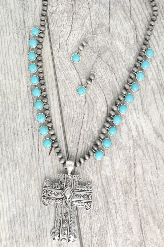 Sophia Collection - Western Navajo Pearl Beaded Cross Necklace Set