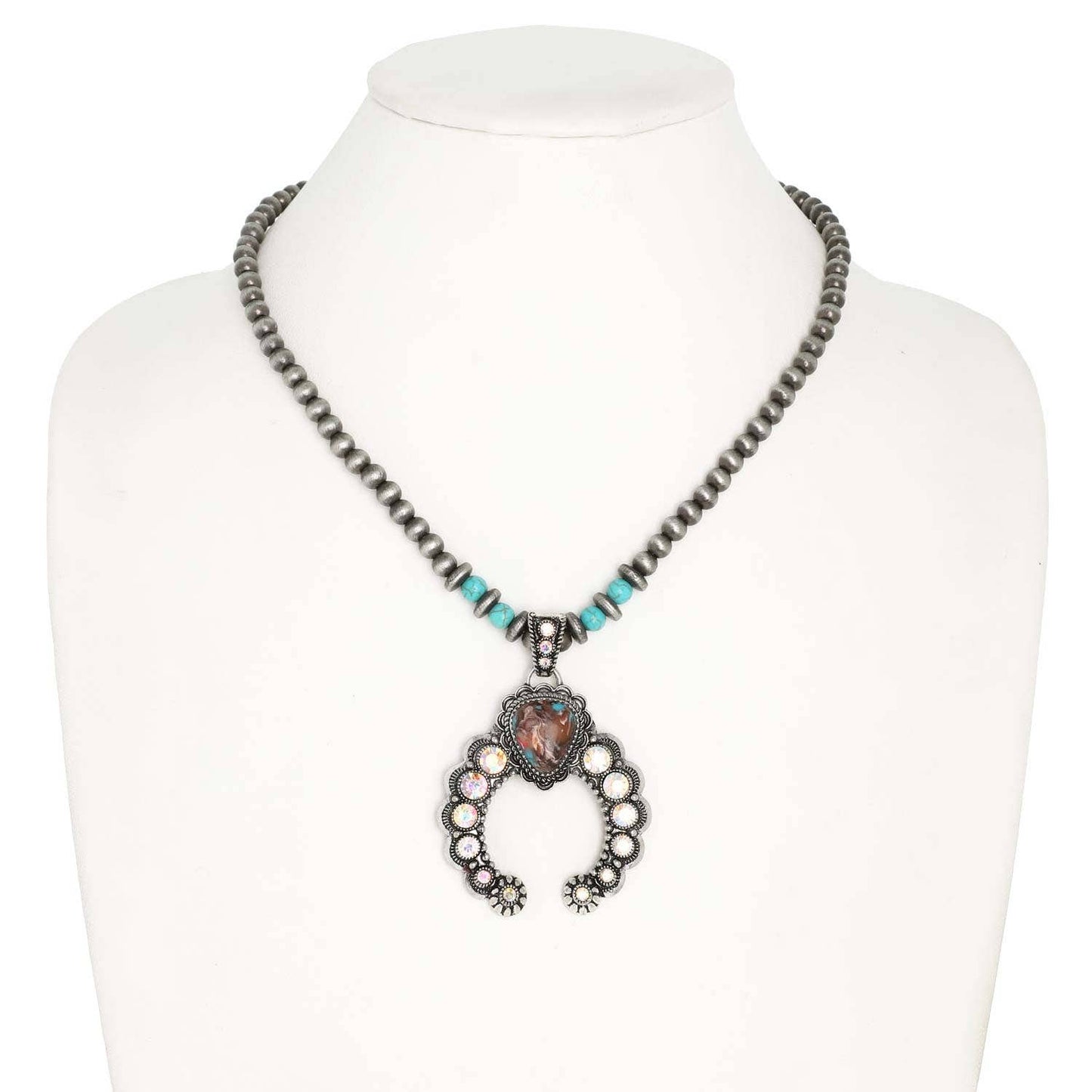 Sophia Collection - Western Turquoise Navajo Beaded Pendant Necklace