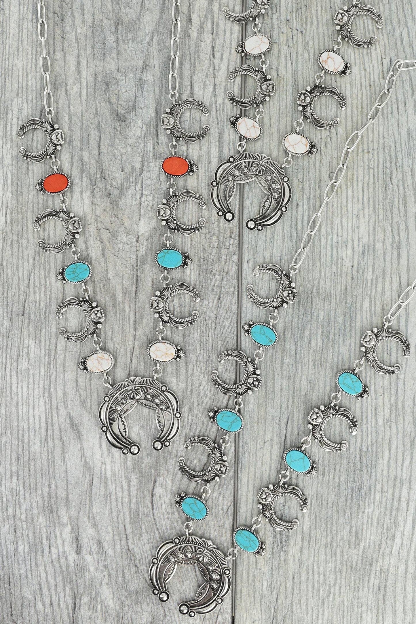 Sophia Collection - Western Stone Squash Blossom Chain Link Necklace : Turquoise