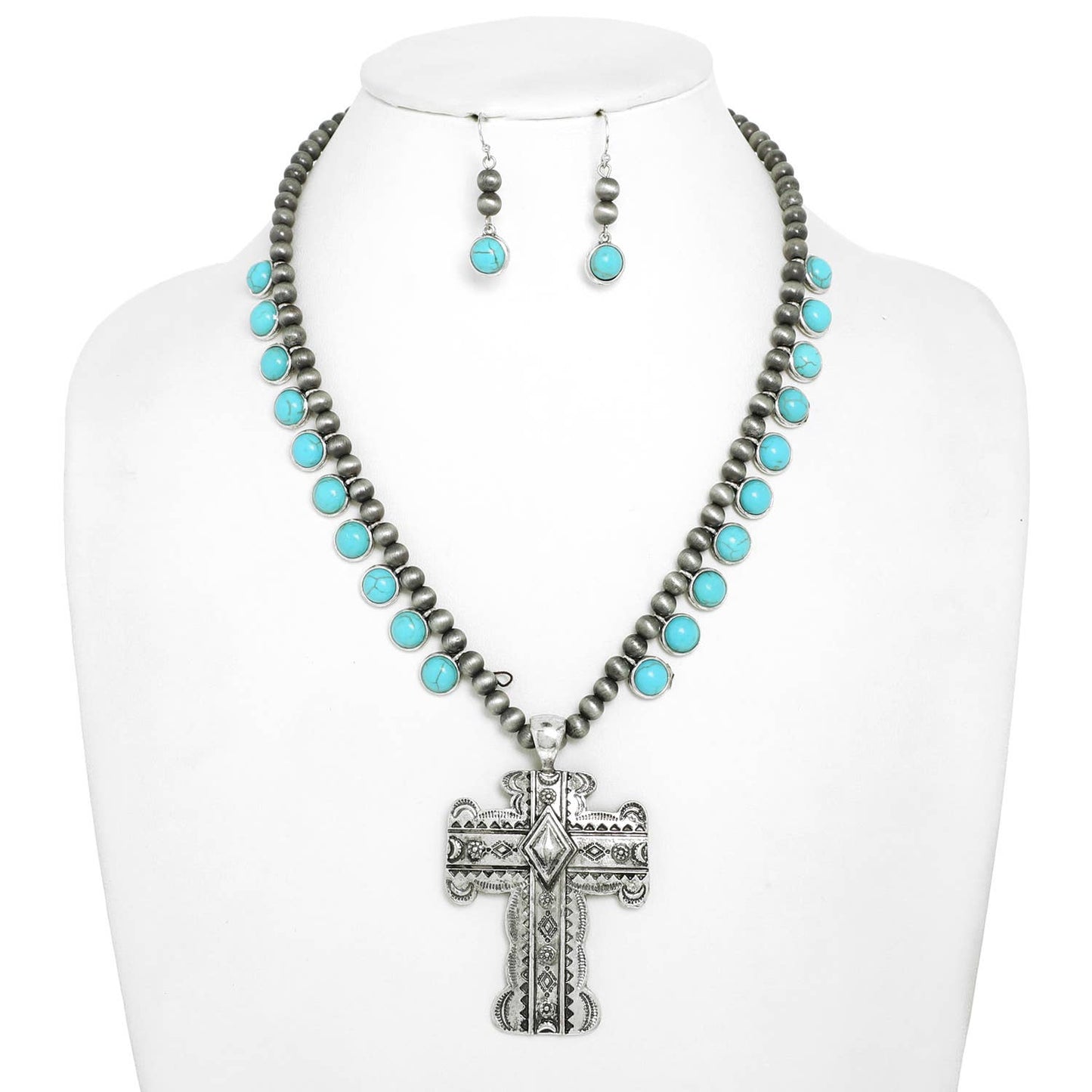 Sophia Collection - Western Navajo Pearl Beaded Cross Necklace Set