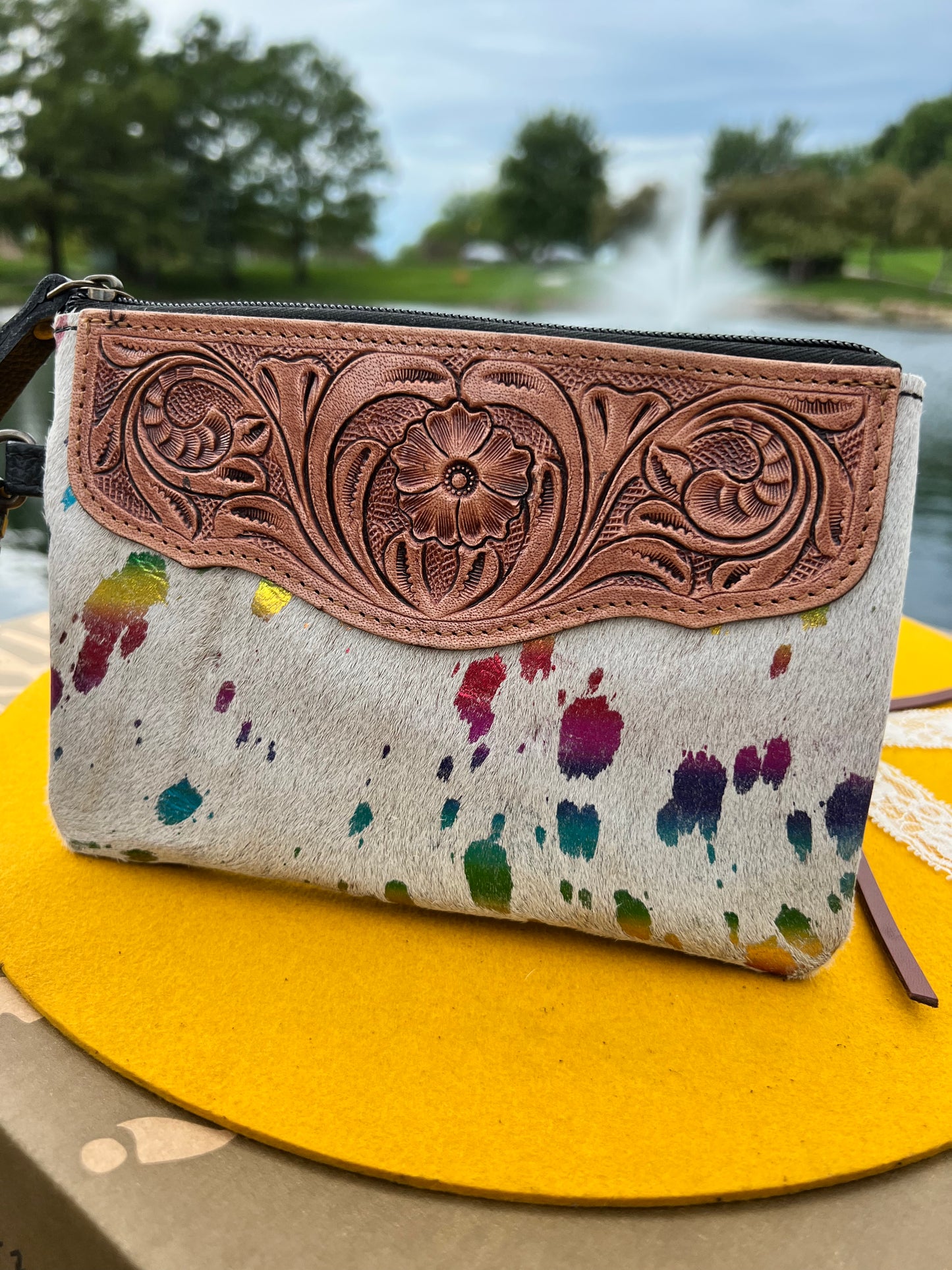 Rainbow acid wash wristlet