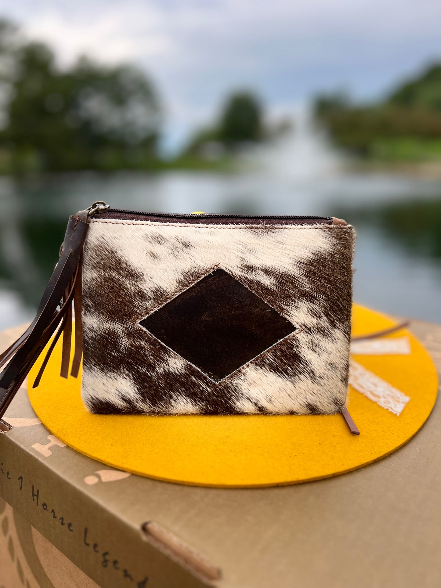 Brown and white wristlet