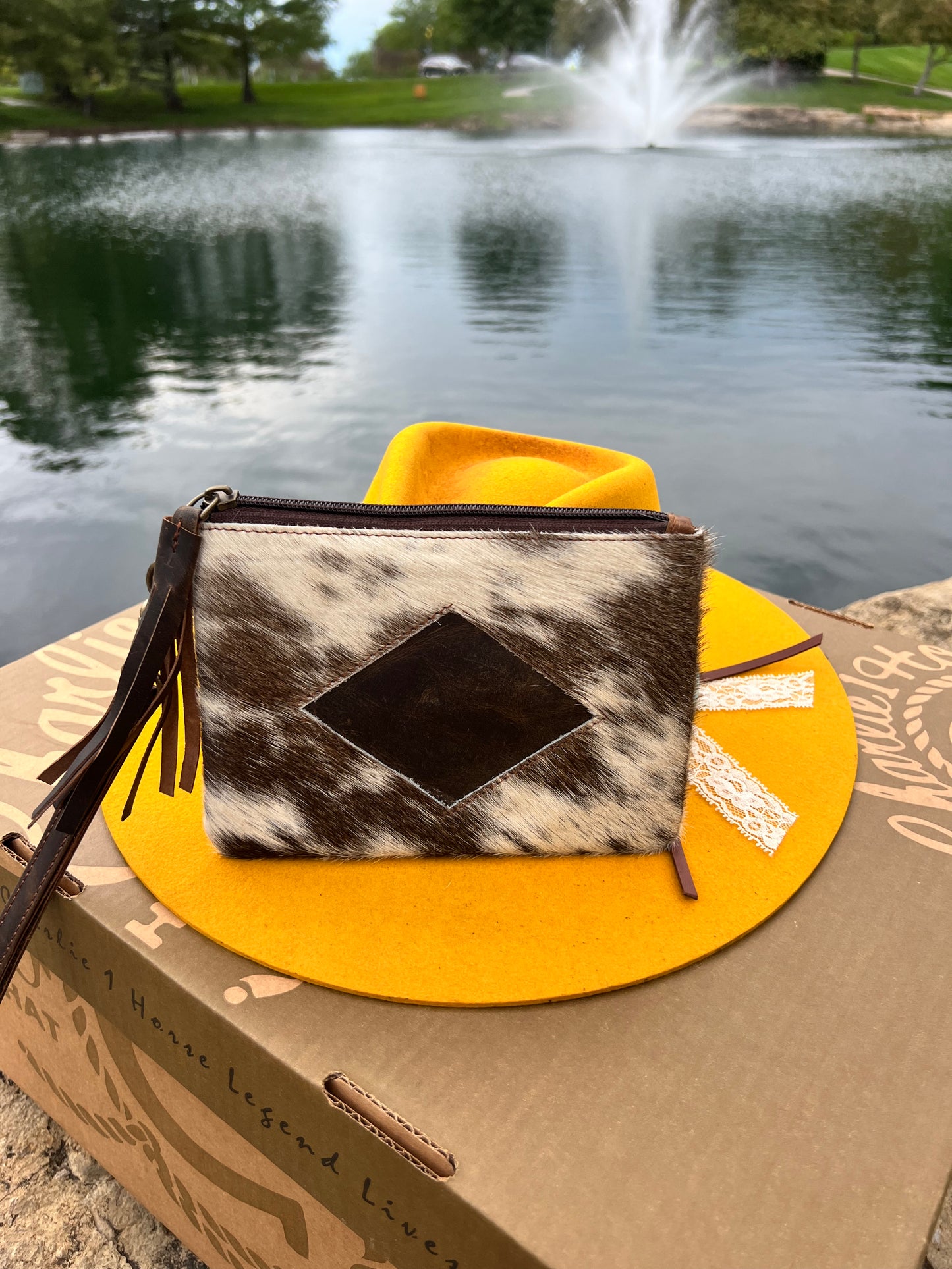 Brown and white wristlet